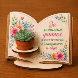 Луксозен подарък за учител с растение и послание